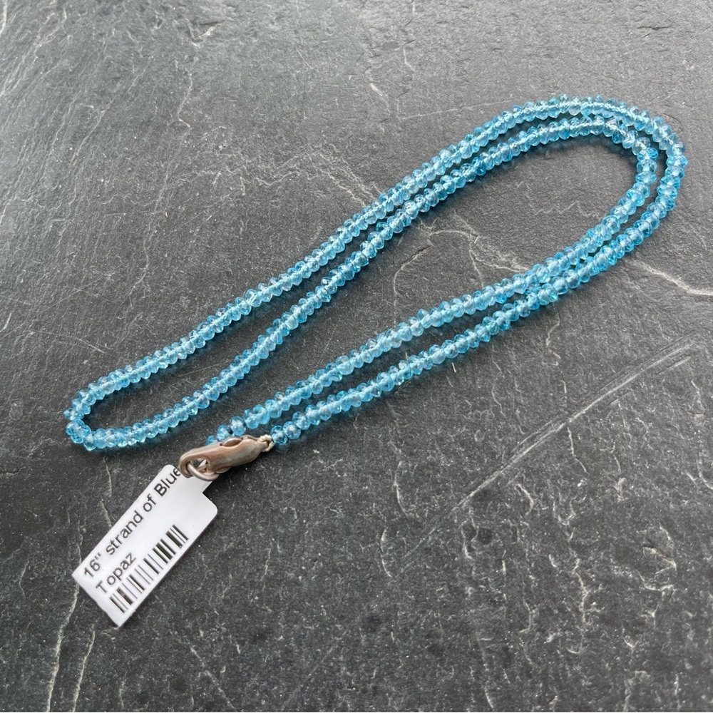 Elegant One of A kind Blue Topaz Faceted Beaded Necklace 16” long.
